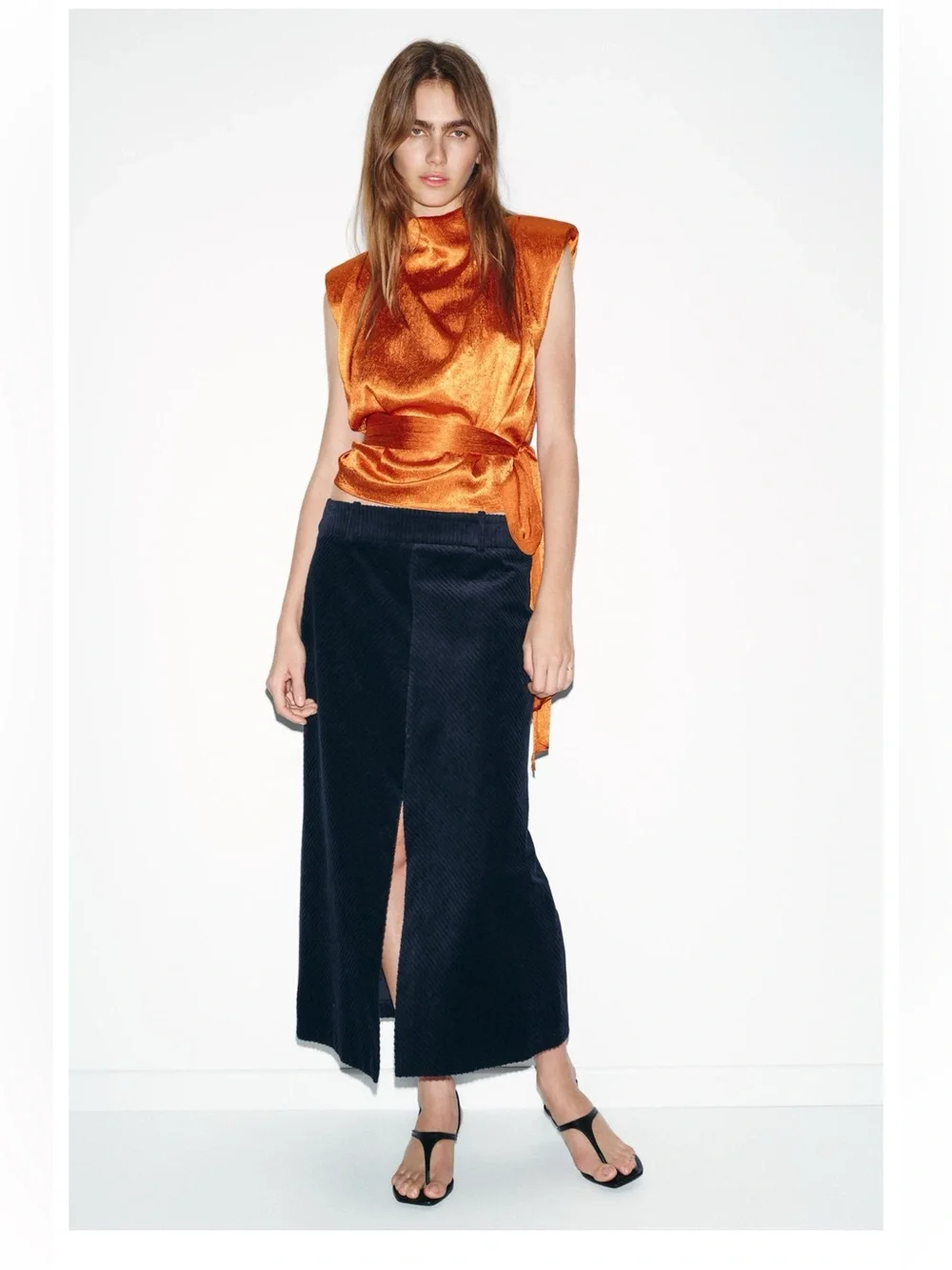ZARA STRAIGHT CORDUROY MIDI SKIRT